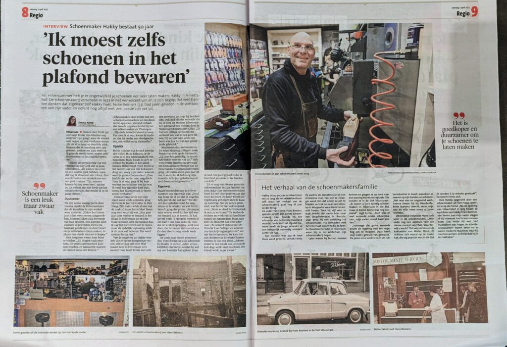 Schoenmaker Reiniers al 50 jaar een begrip in Hilversum. Beter bekend als Hakky. ’Ik moest schoenen in het plafond bewaren’